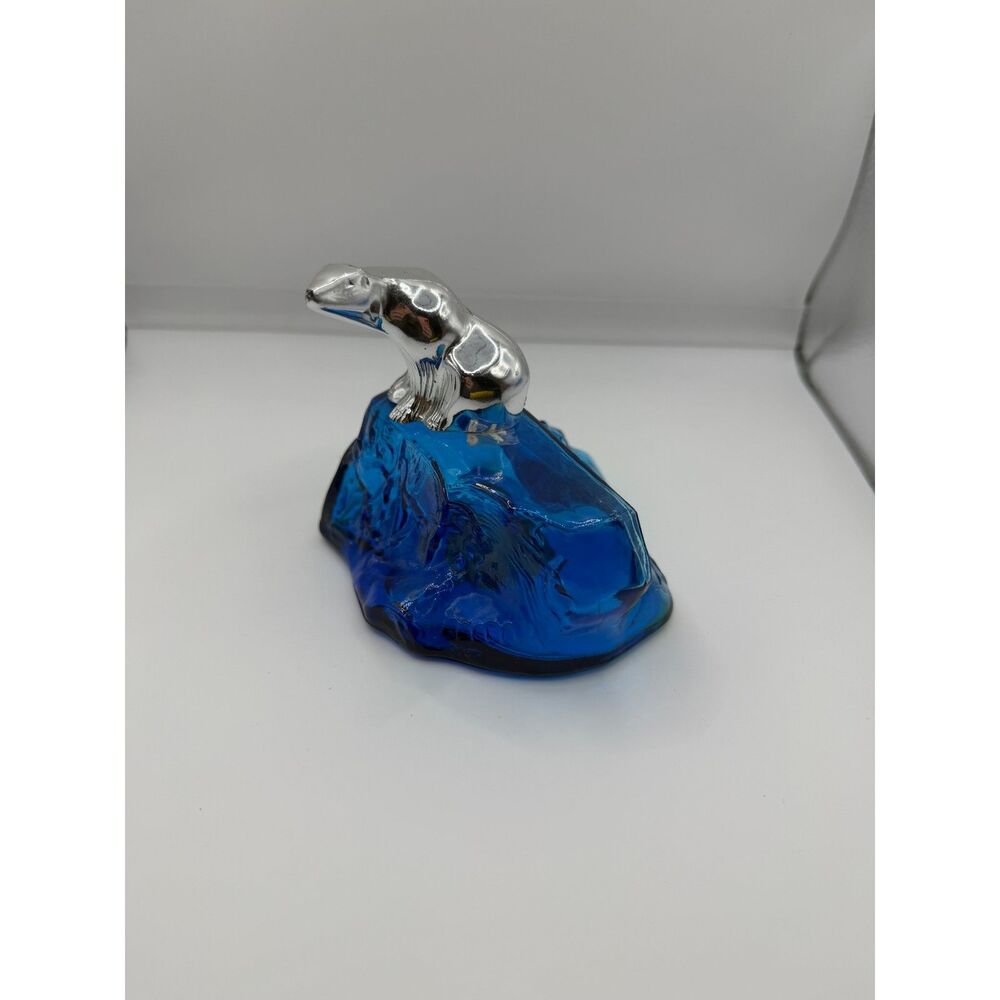 Vintage Avon Arctic King Polar Bear Blue Glass Empty After Shave Bottle